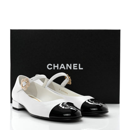 Chanel Patent Lambskin Mary Jane Flats 37.5 White Black 9 of 9