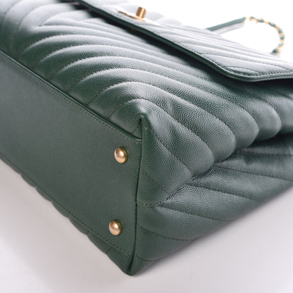 Chanel Caviar Chevron Quilted Medium Coco Handle Flap Green 9 of 11