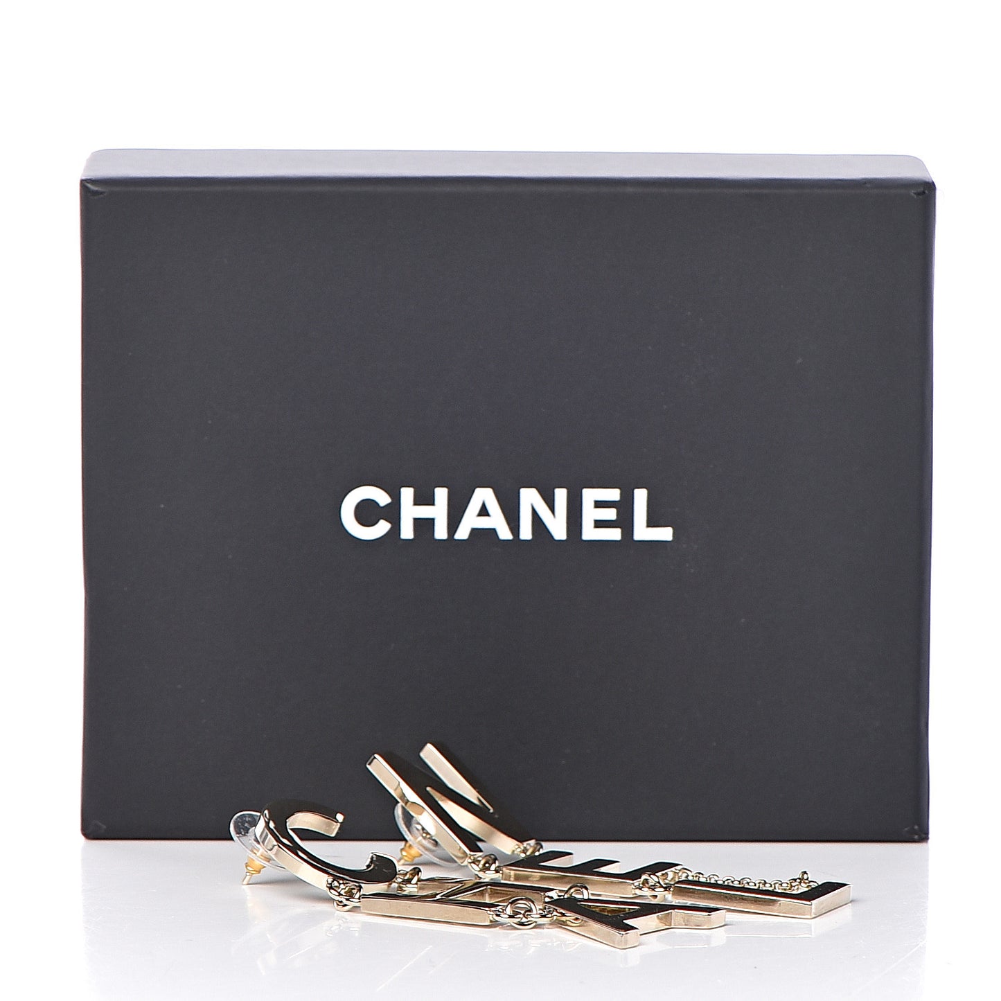Metal Cha-Nel Logo Drop Earrings Gold