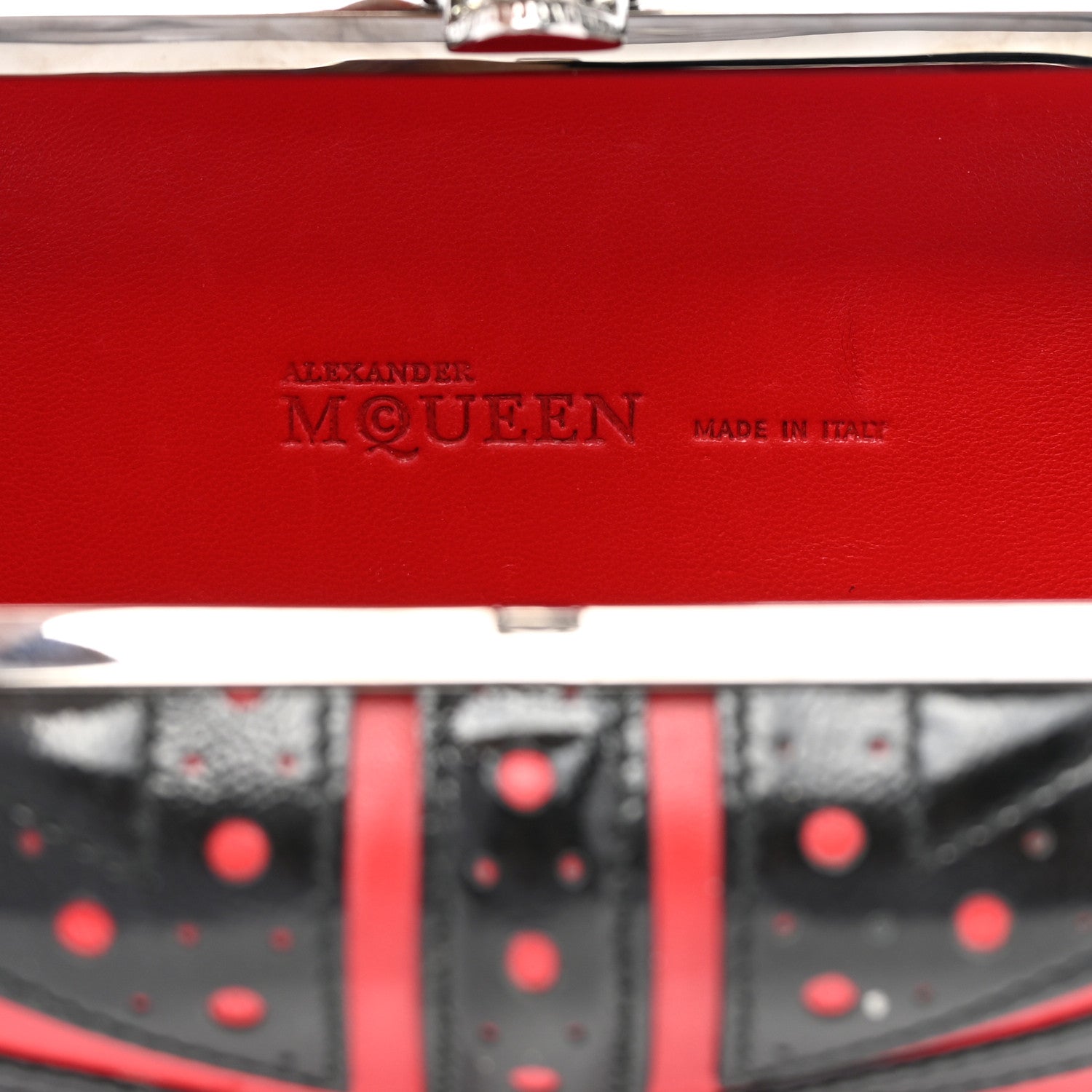 Alexander McQueen Patent Calfskin Britannia Skull Box Clutch Red Black 6 of 6