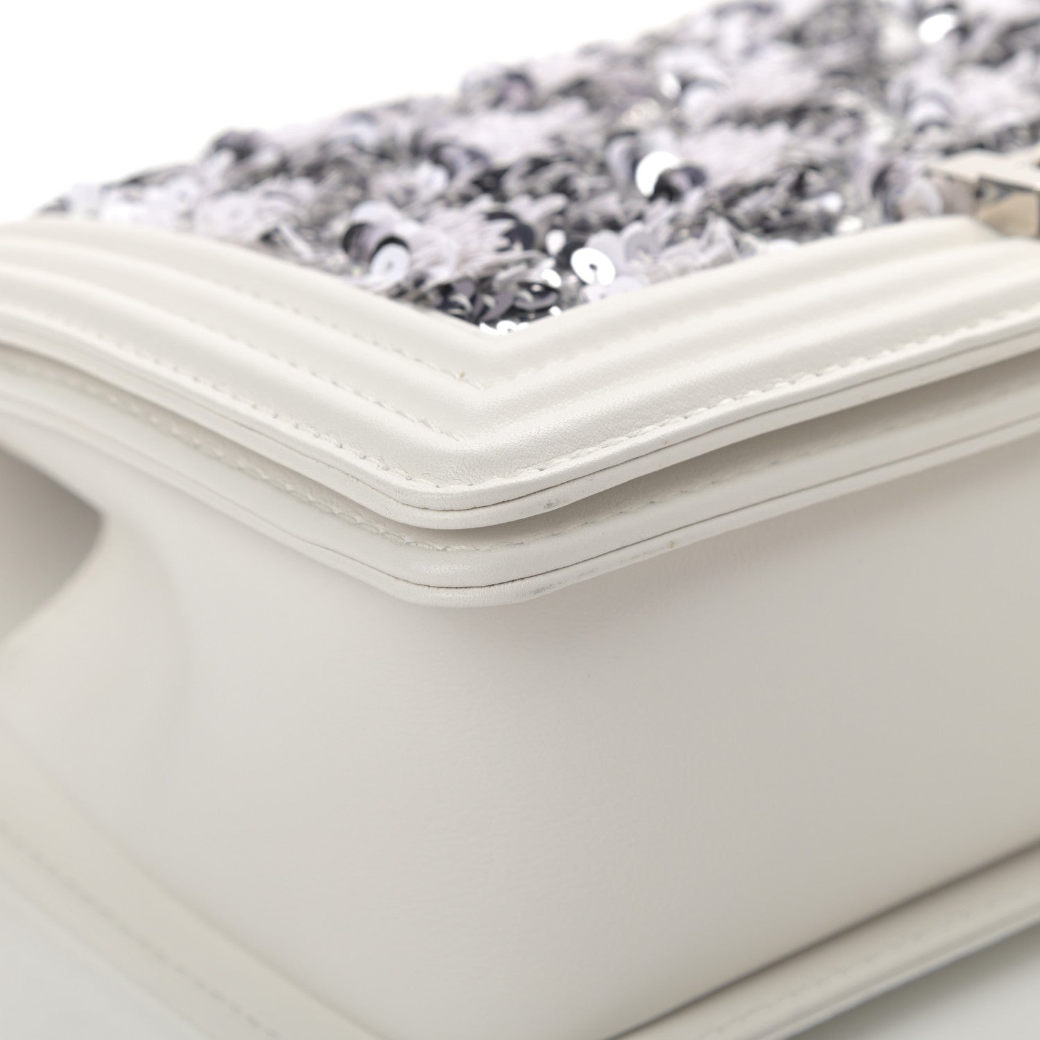 Chanel Calfskin Sequin Medium Boy Chanel Flap White 9 of 12