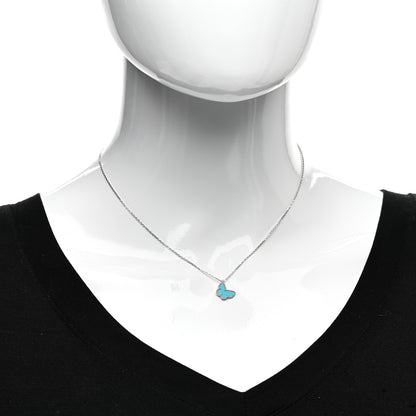 Van Cleef & Arpels 18K White Gold Turquoise Sweet Alhambra Butterfly Pendant Necklace 2 of 6