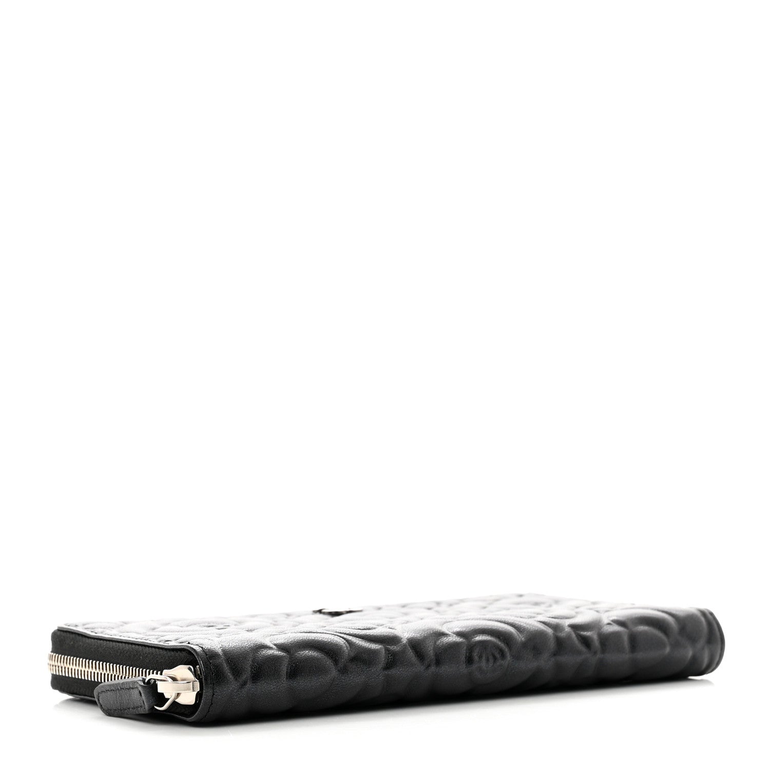 Chanel Iridescent Lambskin Camellia Embossed Large Zip Around Gusset Wallet Black 4 of 9