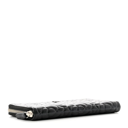 Chanel Iridescent Lambskin Camellia Embossed Large Zip Around Gusset Wallet Black 4 of 9