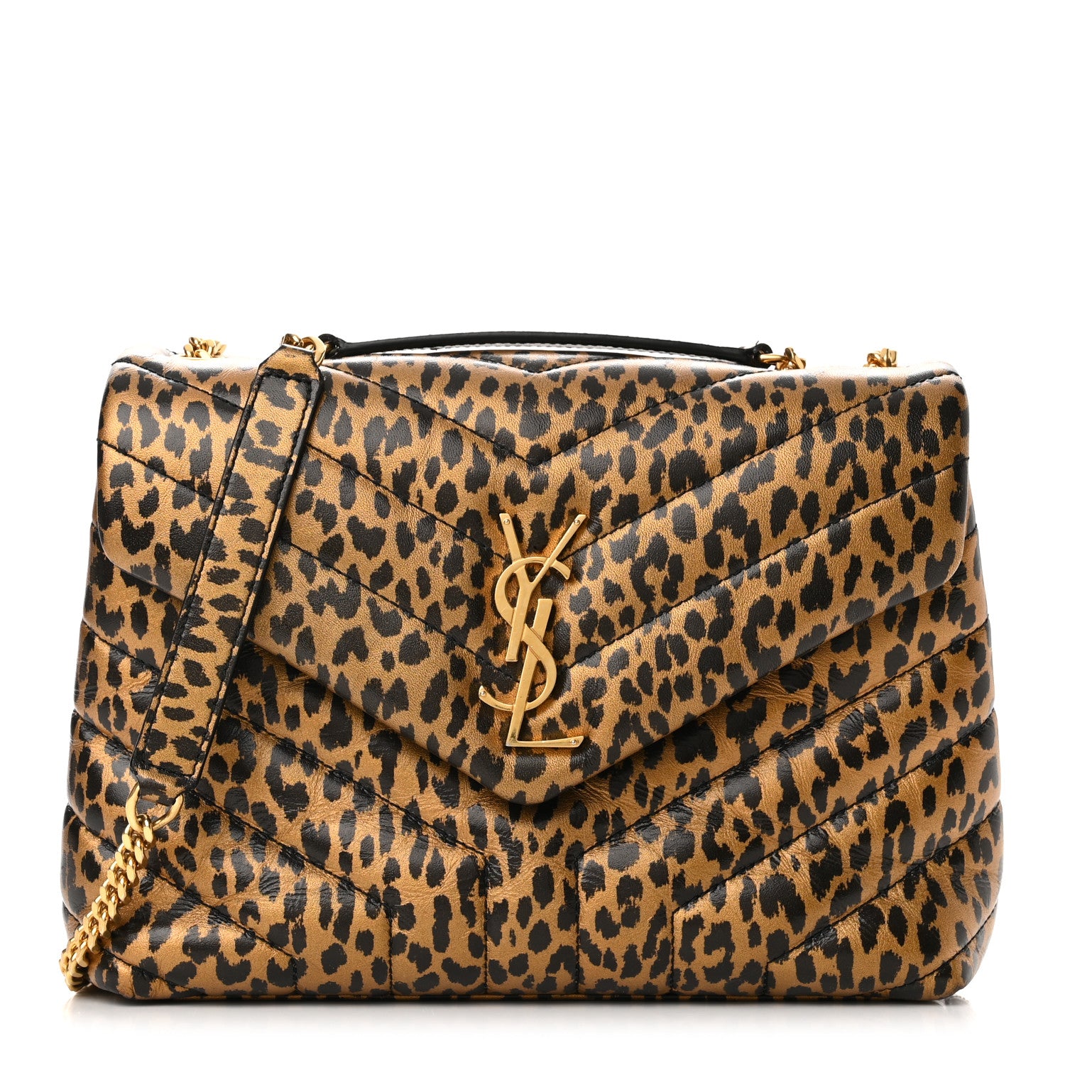 Saint Laurent Calfskin Y Quilted Monogram Small Loulou Chain Satchel Leopard 1 of 9