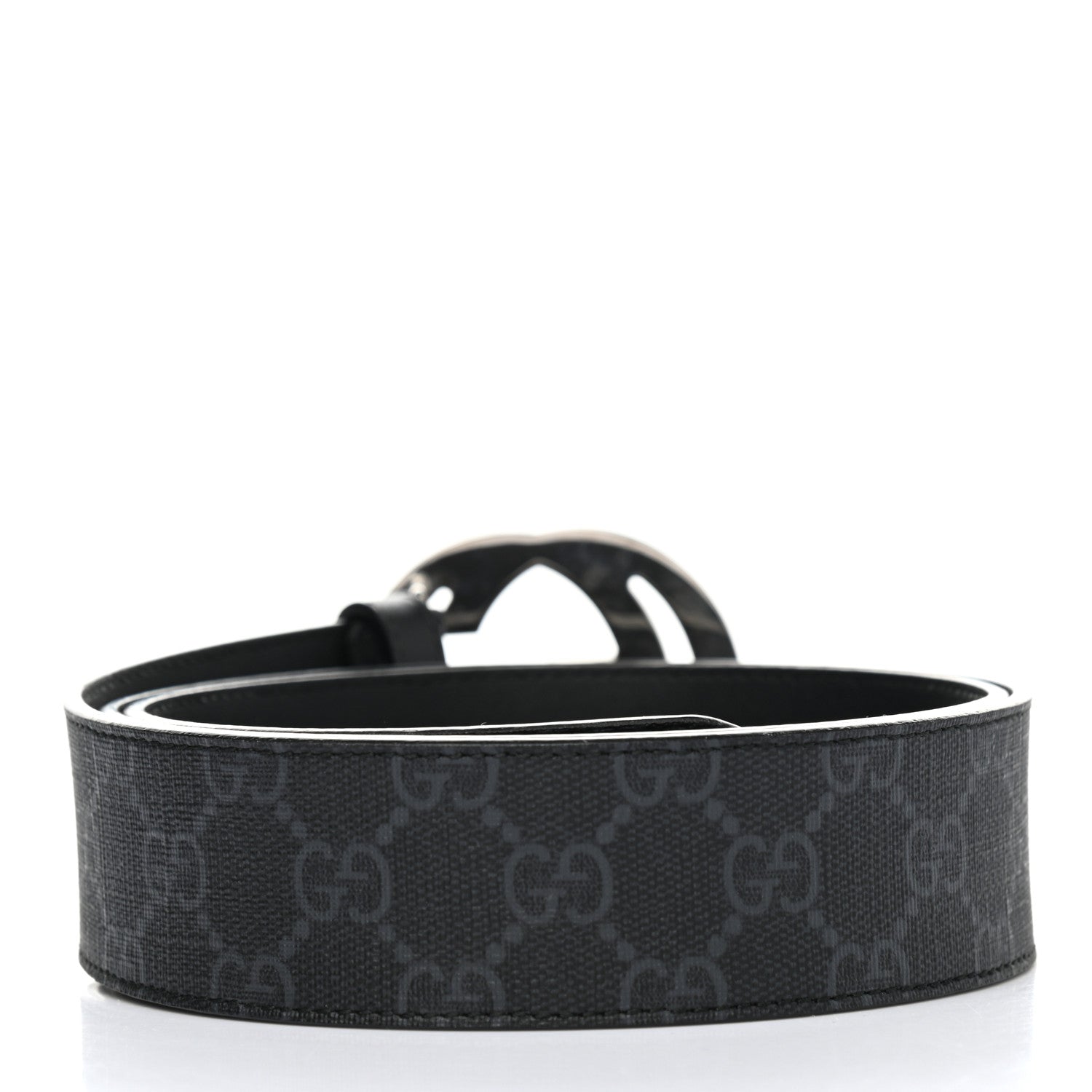 Gucci GG Supreme Monogram Selleria Calfskin Interlocking G 40mm Belt 95 38 Black Grey 2 of 8