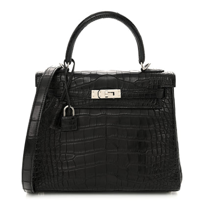 Hermes Matte Alligator Kelly Retourne 25 Black 1 of 15
