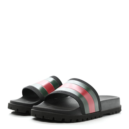 Gucci Rubber Web Mens Lug Sole Slide Sandals 9 Black Green Red 3 of 8