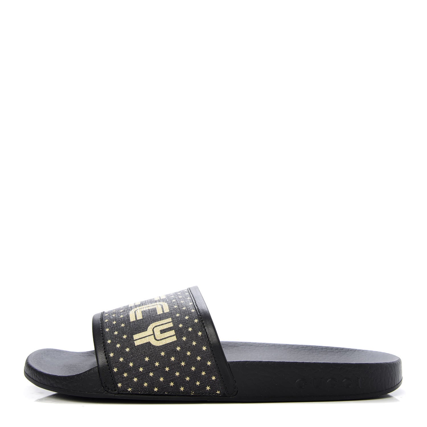 Gucci X SEGA Supreme Canvas GUCCY Stars Womens Slide Sandals 39 Black Gold 1 of 8