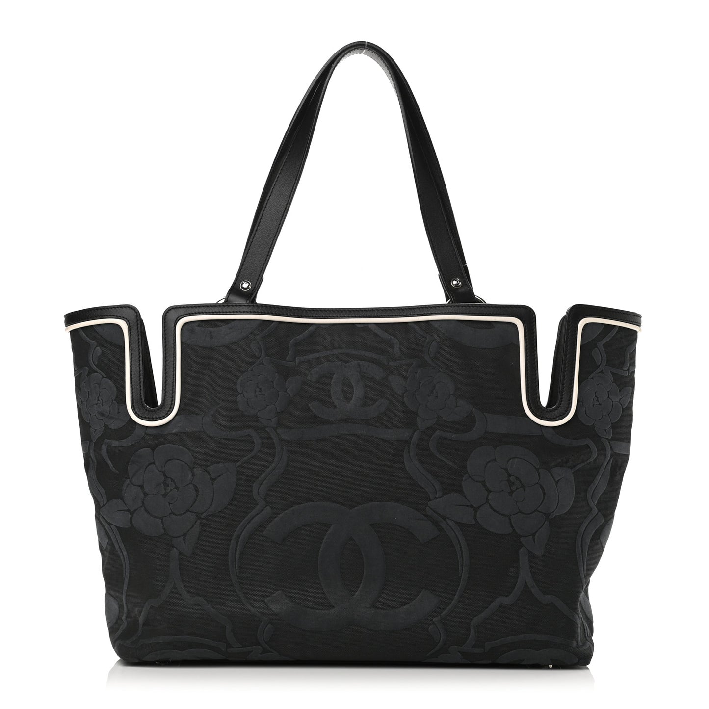 Canvas Camellia Embossed Tote Black