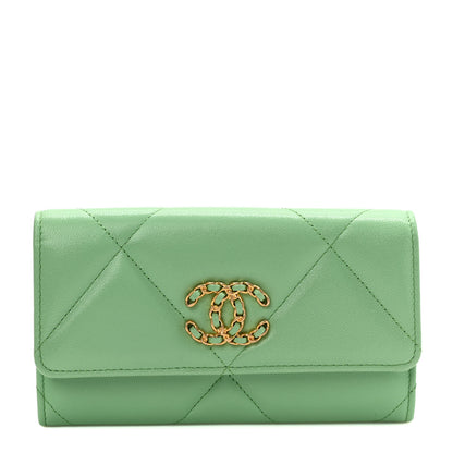 Chanel Lambskin Quilted Chanel 19 Flap Wallet Green 1 of 8
