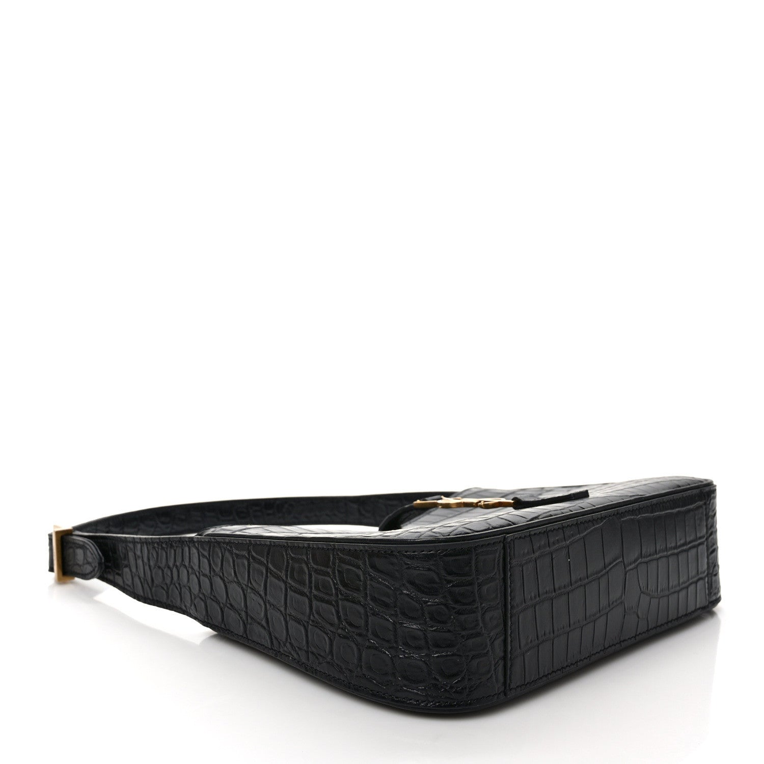 Saint Laurent Calfskin Crocodile Embossed Le 5 A 7 Hobo Black 4 of 8