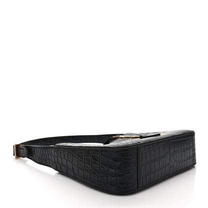 Saint Laurent Calfskin Crocodile Embossed Le 5 A 7 Hobo Black 4 of 8