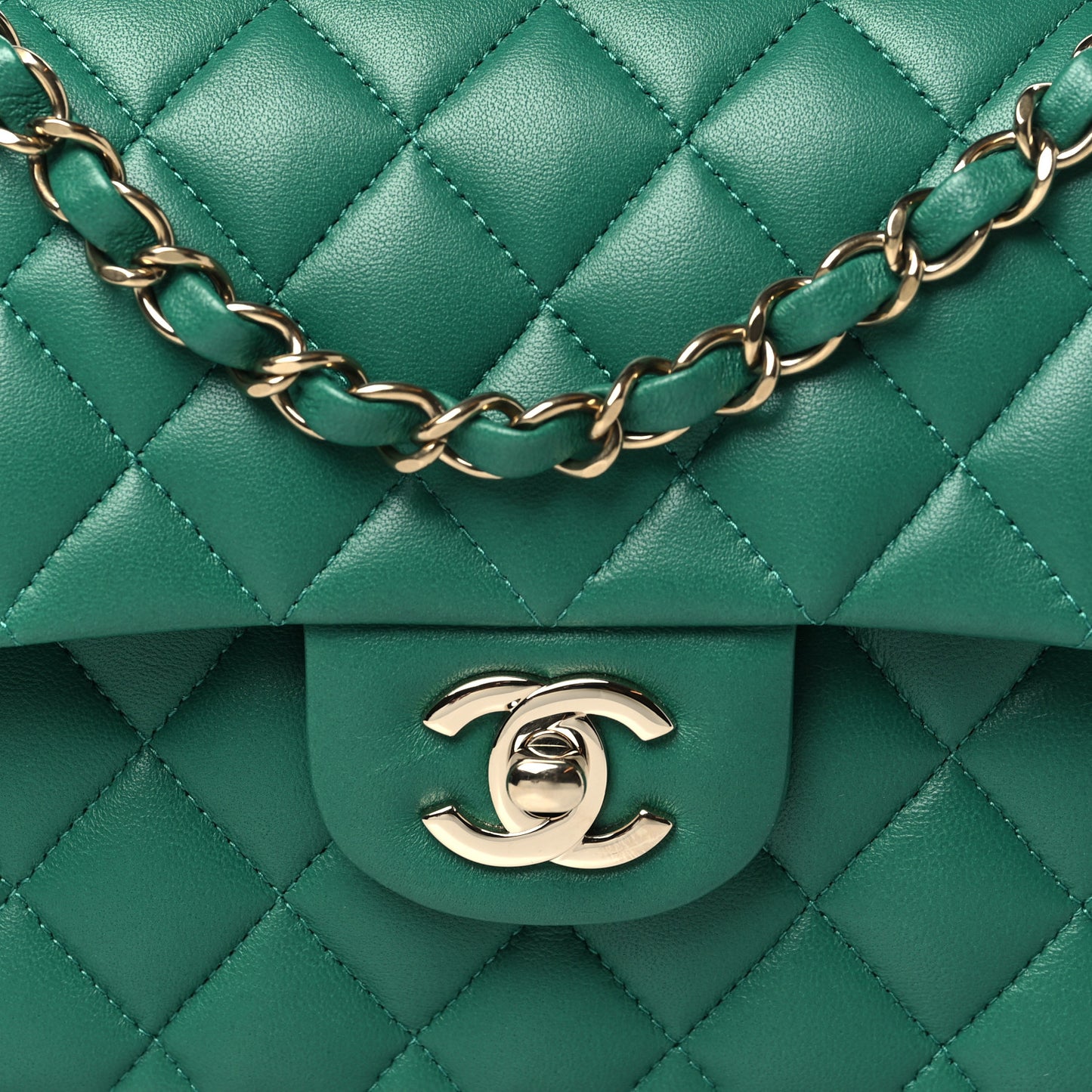 Lambskin Quilted Small Double Flap Green