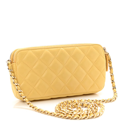 Chanel Lambskin Quilted Small Clutch With Chain Yellow 3 of 12