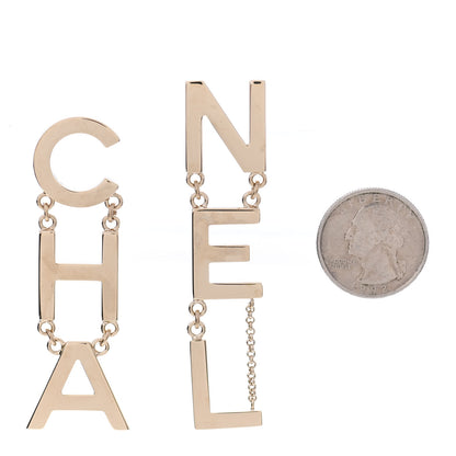 Chanel Metal Cha-Nel Logo Drop Earrings Gold 2 of 4