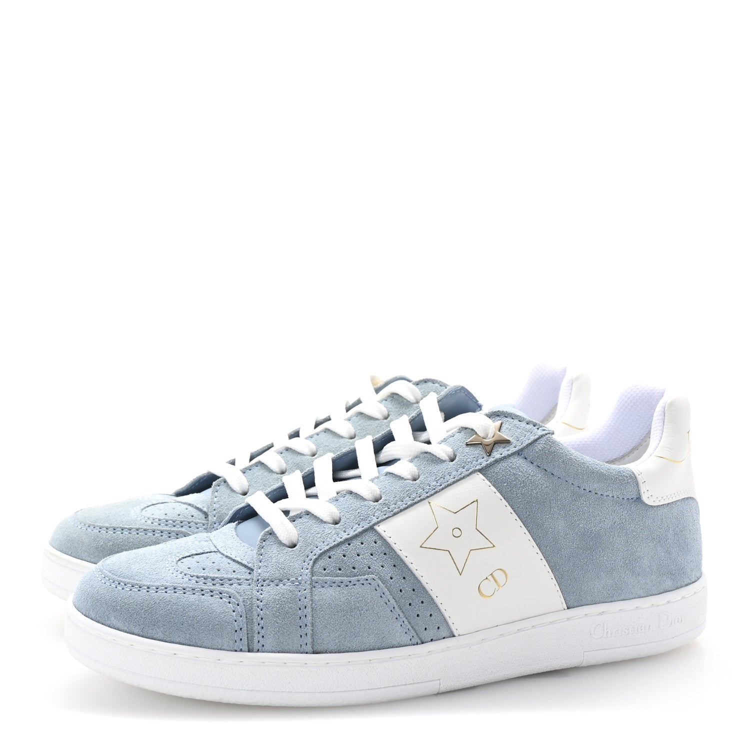 Christian Dior Calfskin Suede Dior Star Low Top Sneakers 35 White Blue 4 of 11