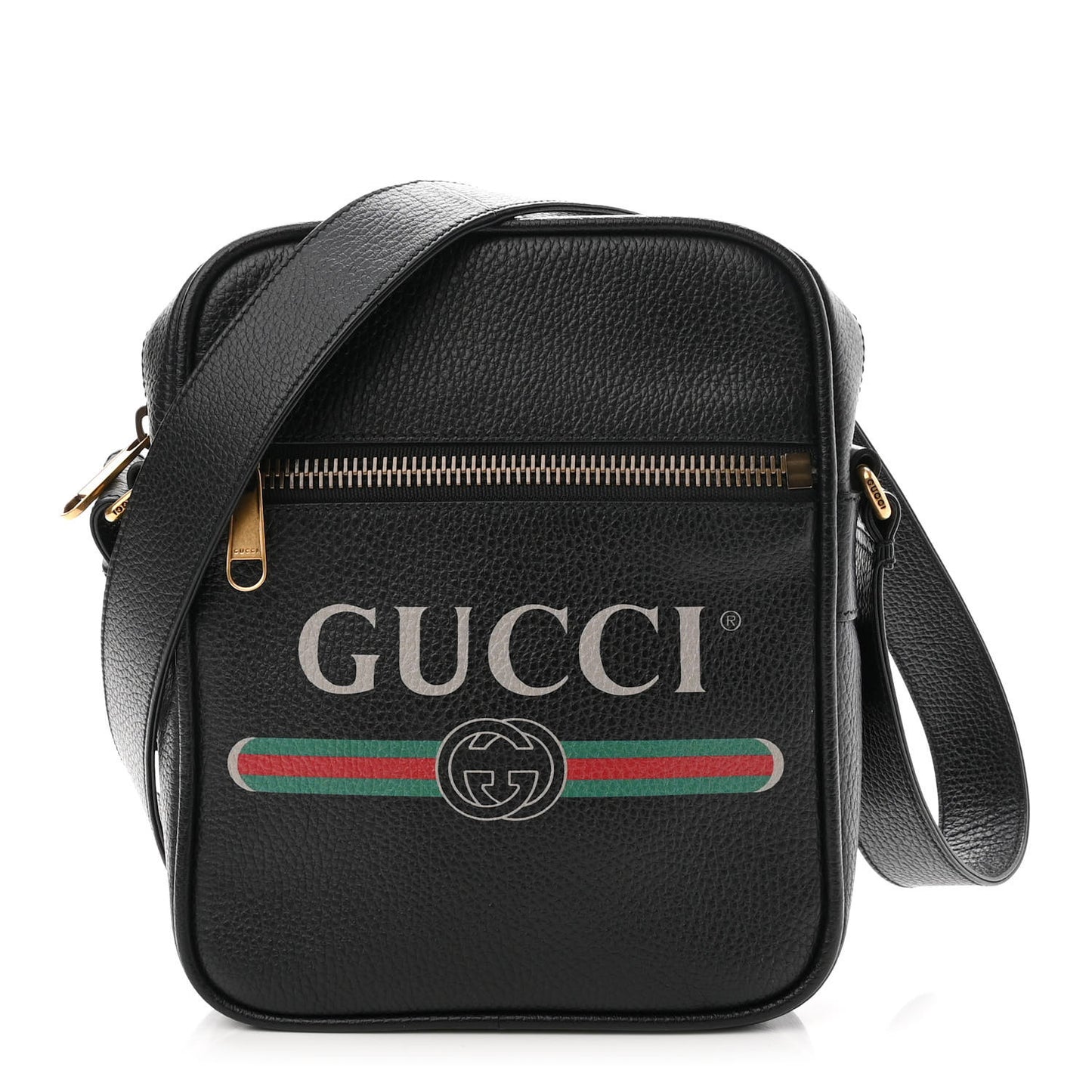 Grained Calfskin Logo Messenger Bag Black