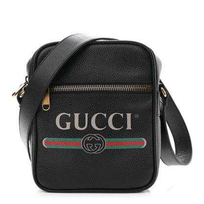 Gucci Grained Calfskin Logo Messenger Bag Black 1 of 11