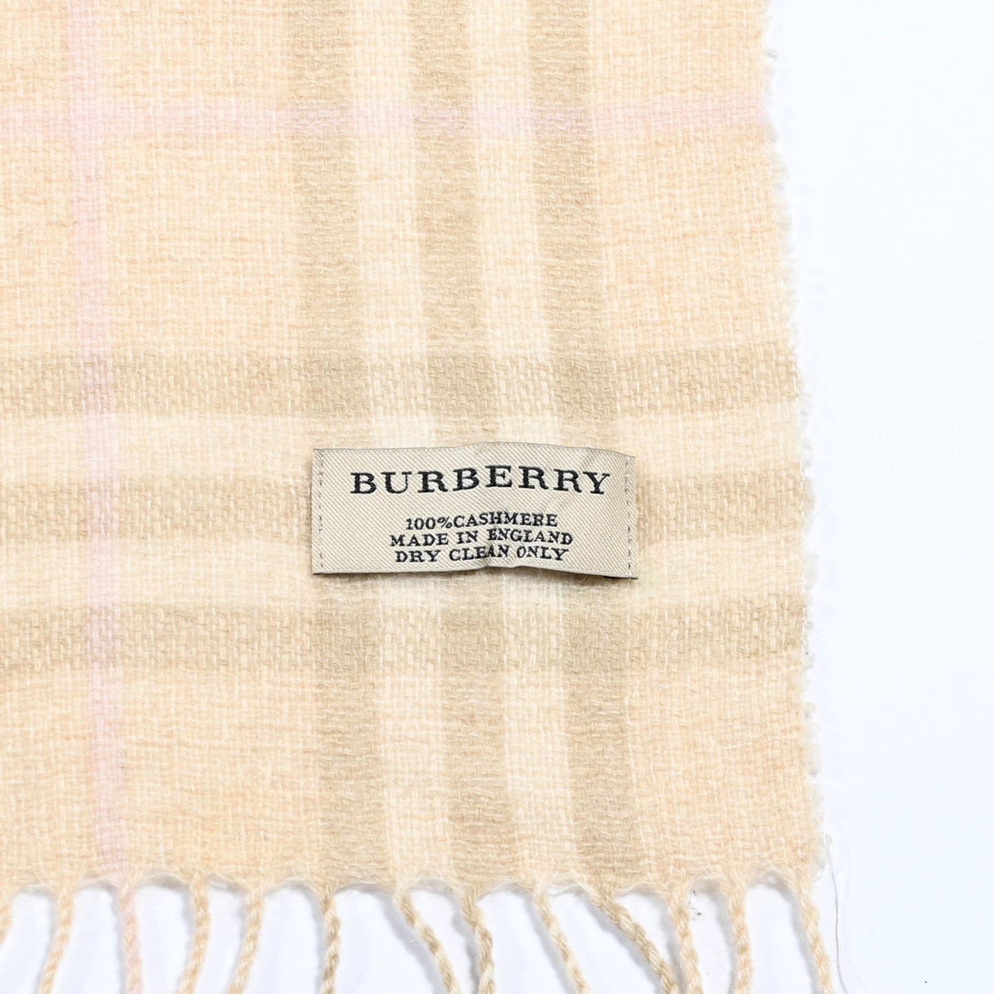 Cashmere Vintage Check Fringe Scarf Beige