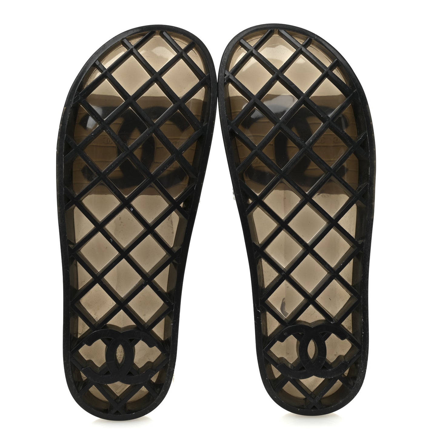 PVC Transparent CC Flat Slide Sandals 39 Black