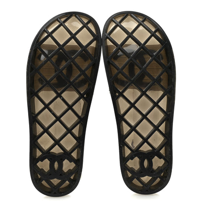 Chanel PVC Transparent CC Flat Slide Sandals 39 Black 6 of 8