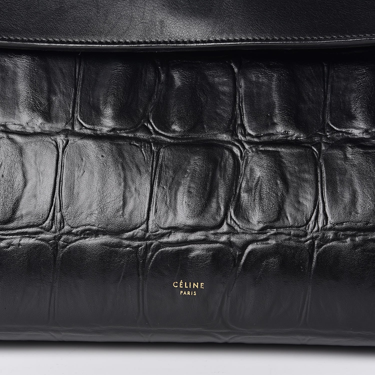 Celine Calfskin Crocodile Embossed Small Belt Bag Black 7 of 15