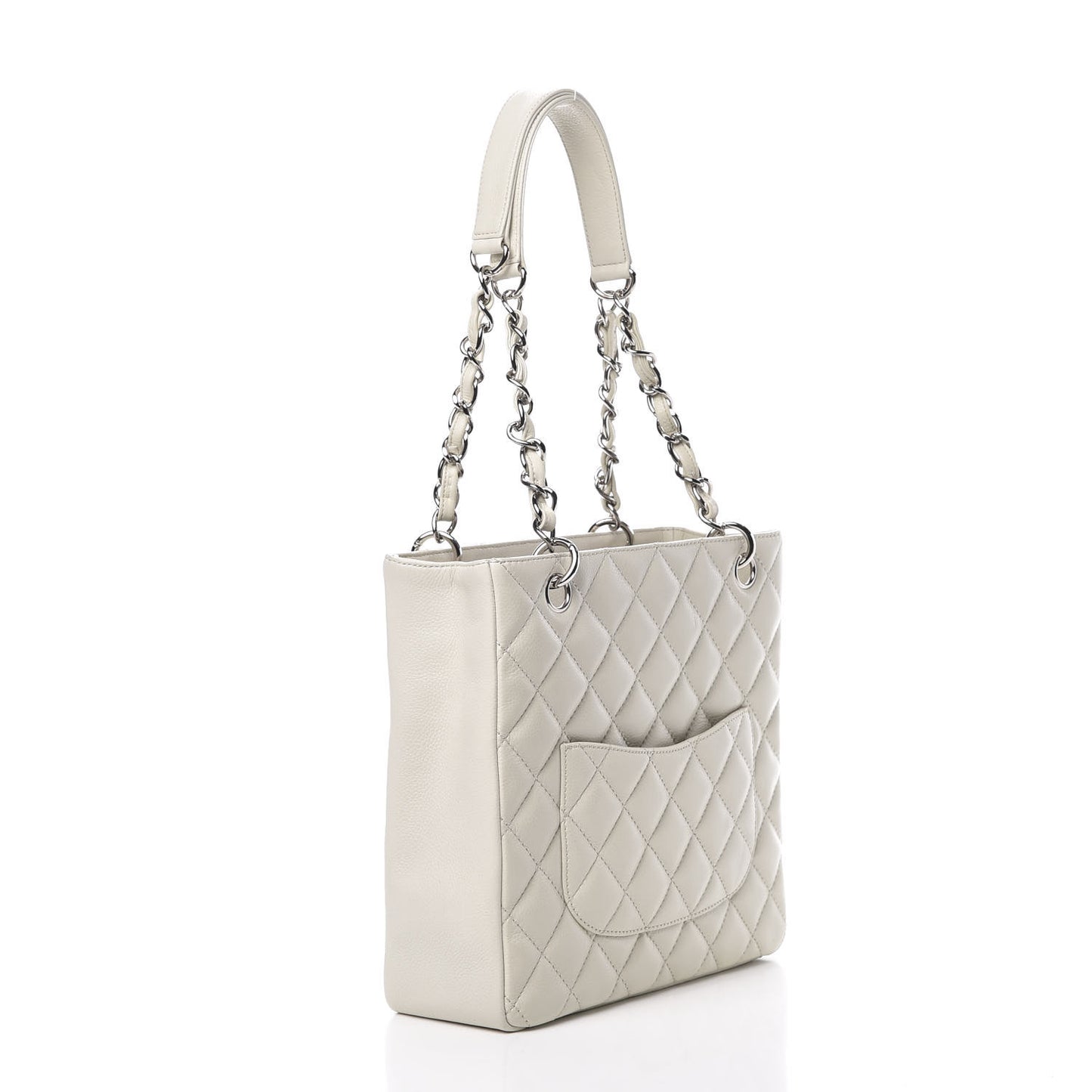 Caviar Quilted Petit Shopping Tote PST White