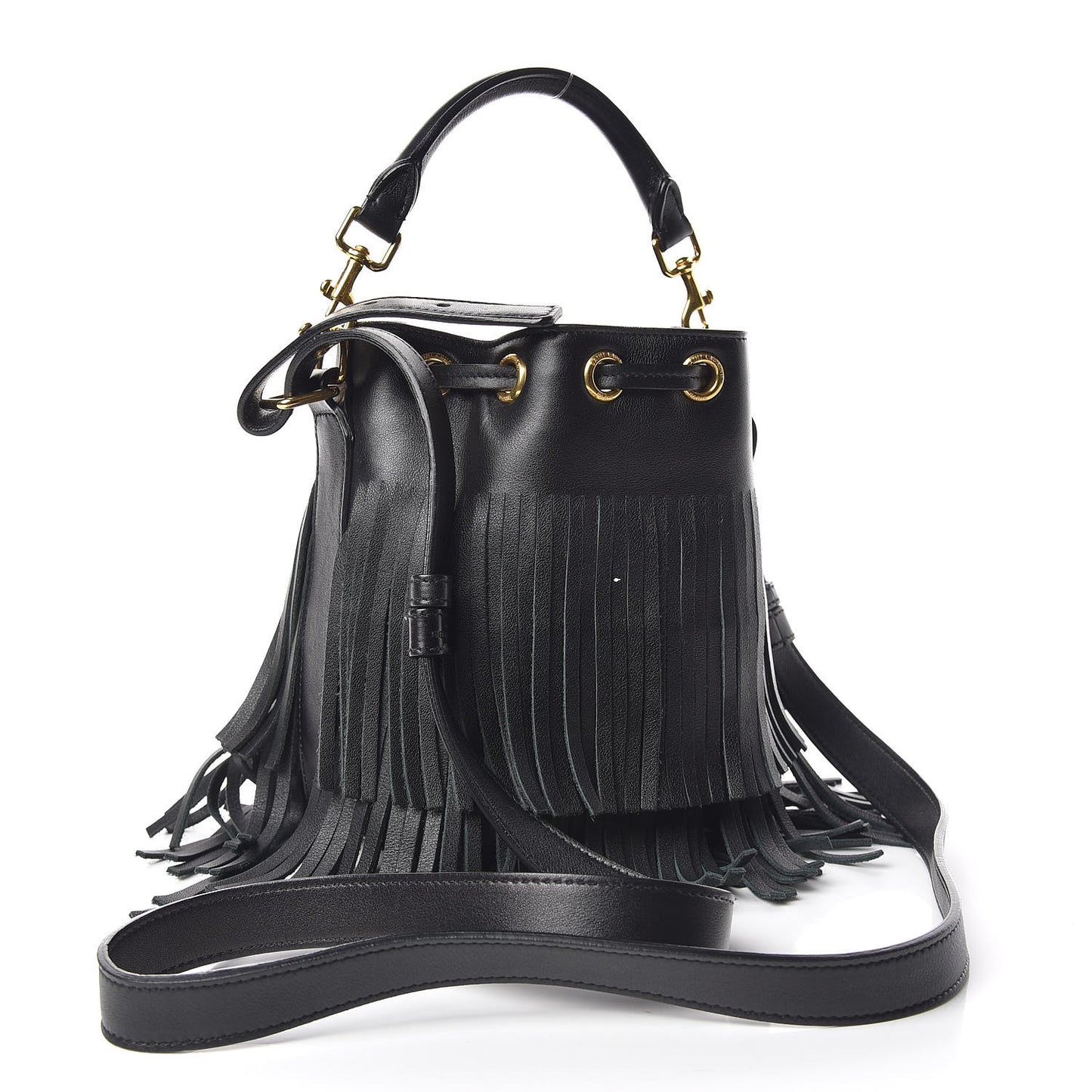 Calfskin Small Emmanuelle Fringe Hobo Bag Black