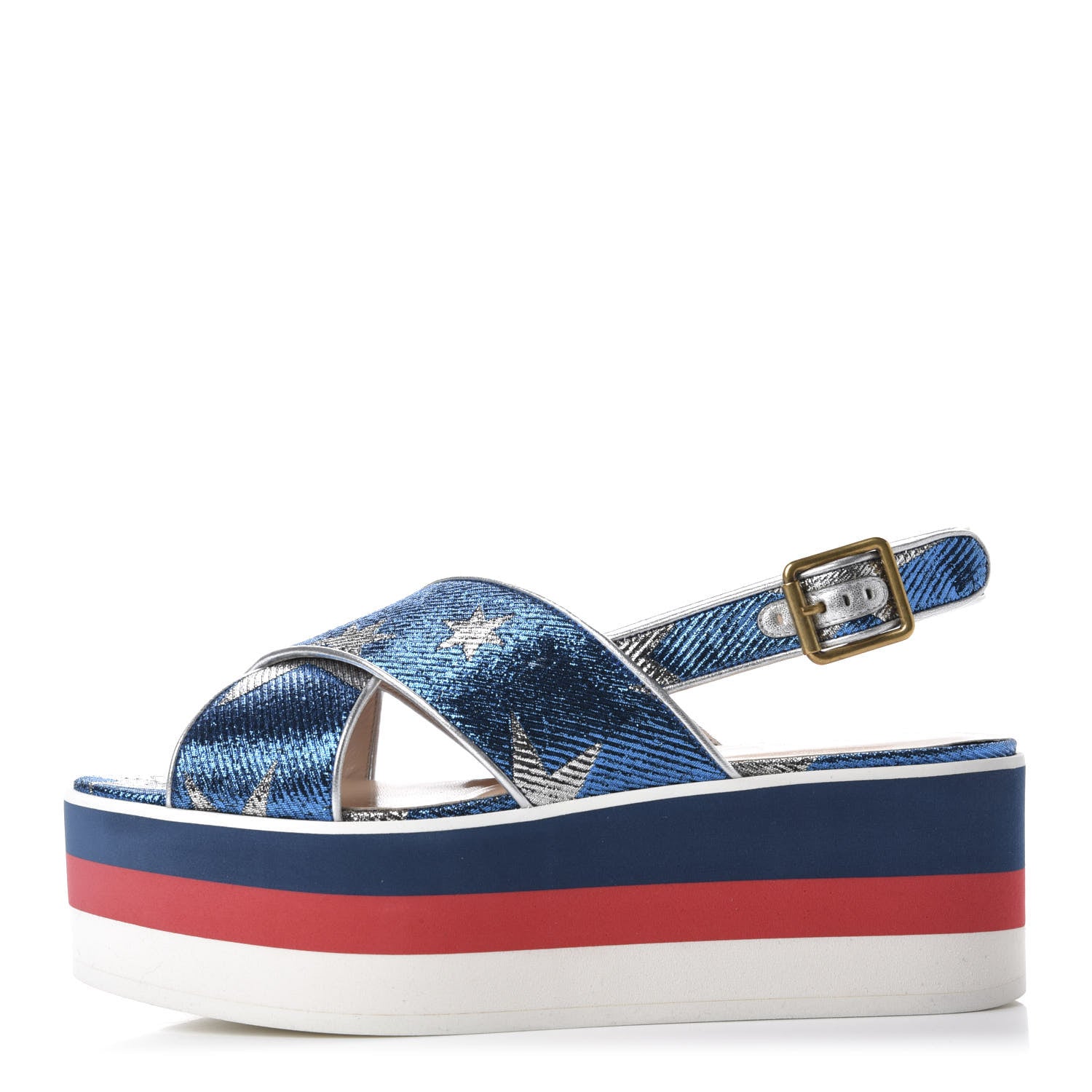 Gucci Lurex Starry Sky Crossover Platform Sandals 37.5 Bleuette Silver 1 of 9