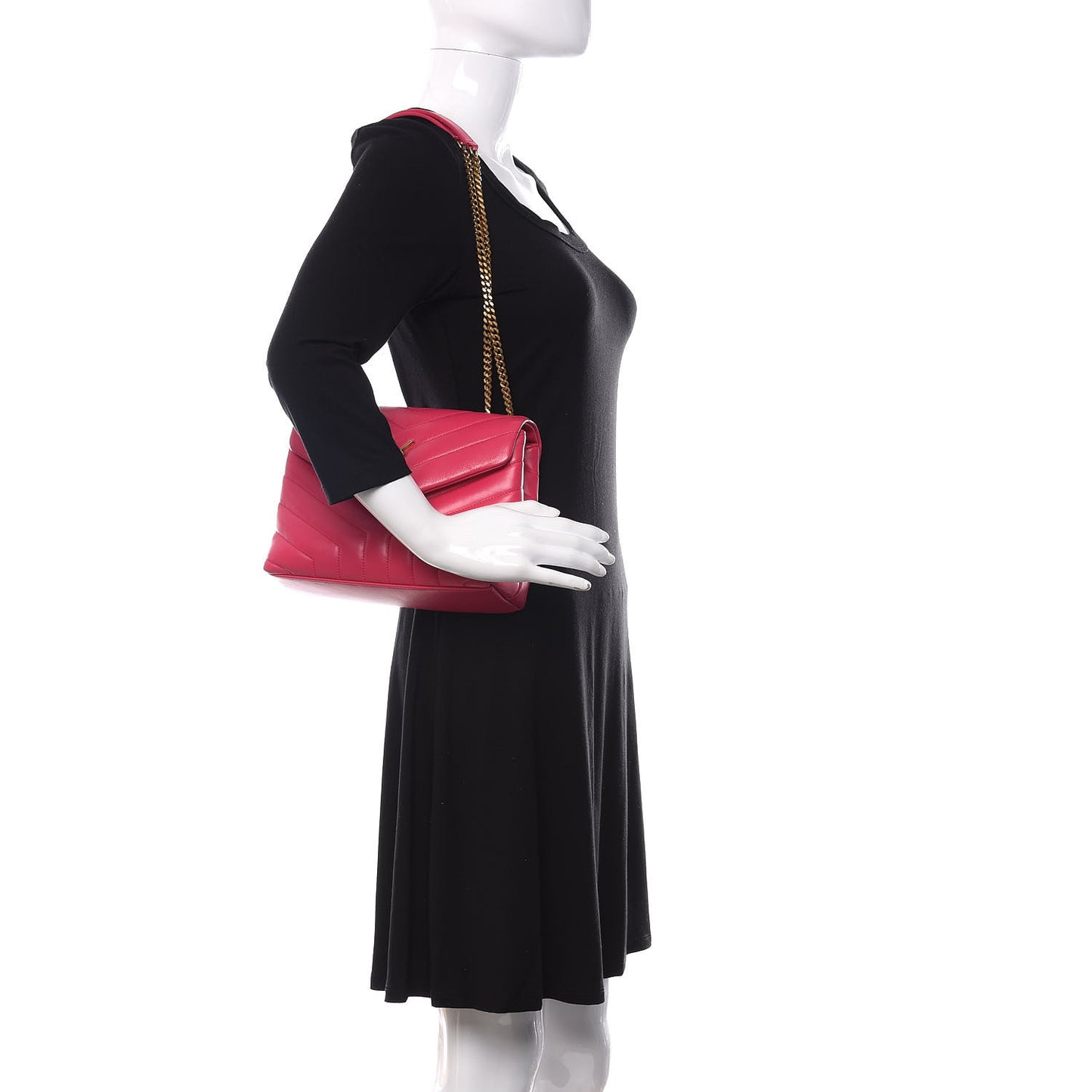 Calfskin Y Quilted Monogram Small Loulou Chain Satchel Fresh Fuchsia