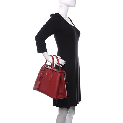 Prada Saffiano Cuir Twin Tote Fuoco 3 of 12