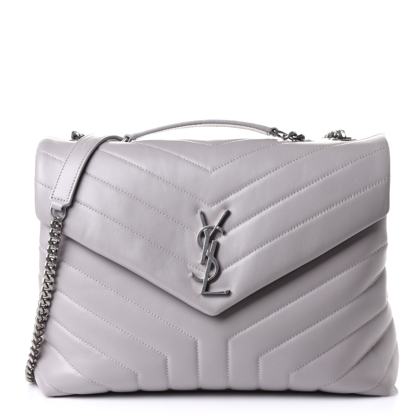 Calfskin Y Quilted Monogram Medium Loulou Chain Satchel Granite