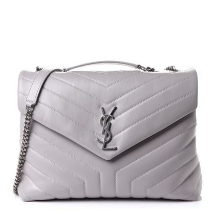 Saint Laurent Calfskin Y Quilted Monogram Medium Loulou Chain Satchel Granite 1 of 11