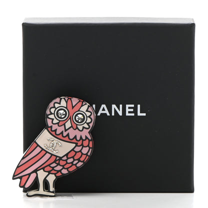 Chanel Resin Crystal Owl CC Brooch Pink 7 of 7