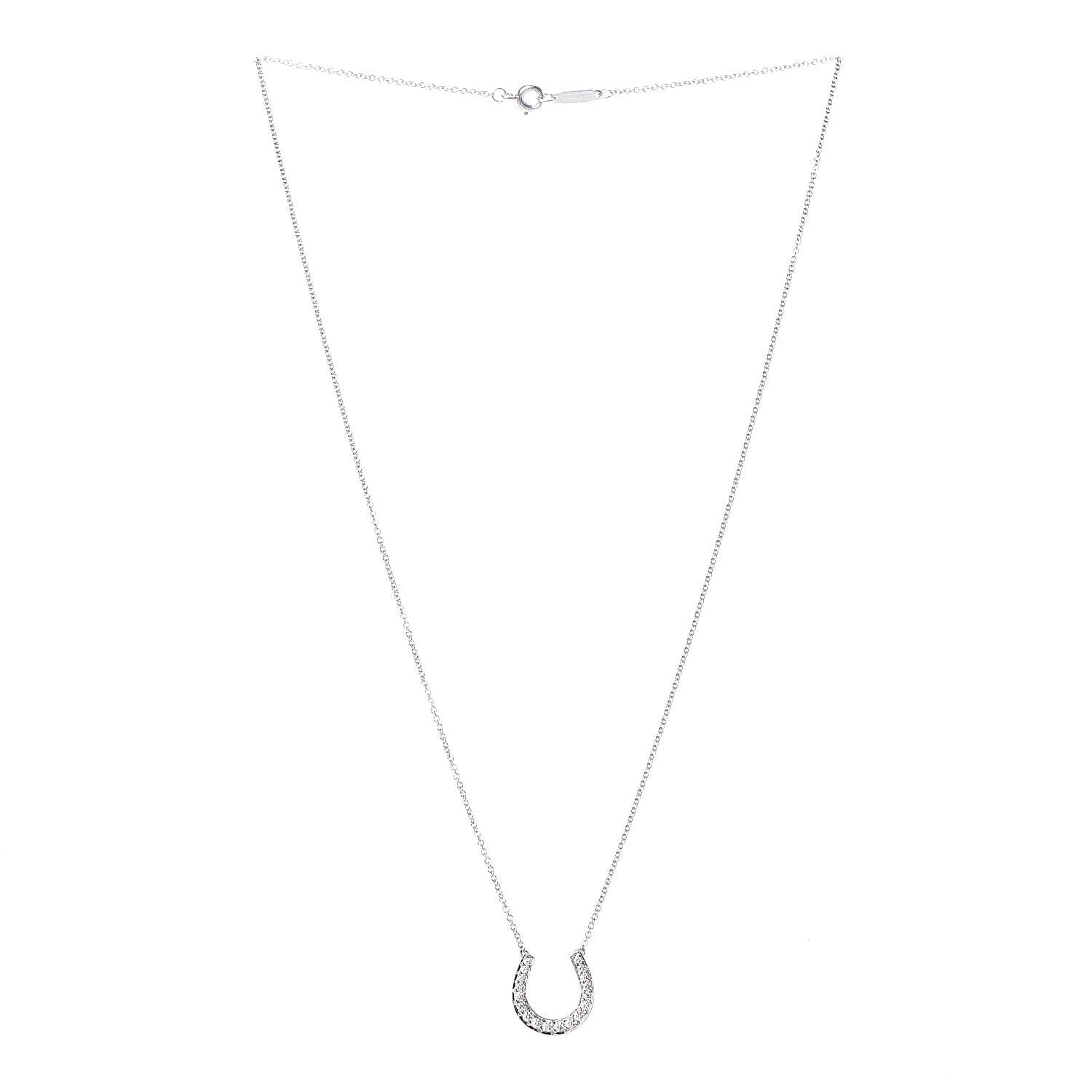 Tiffany Platinum Diamond Horseshoe Pendant Necklace 3 of 5