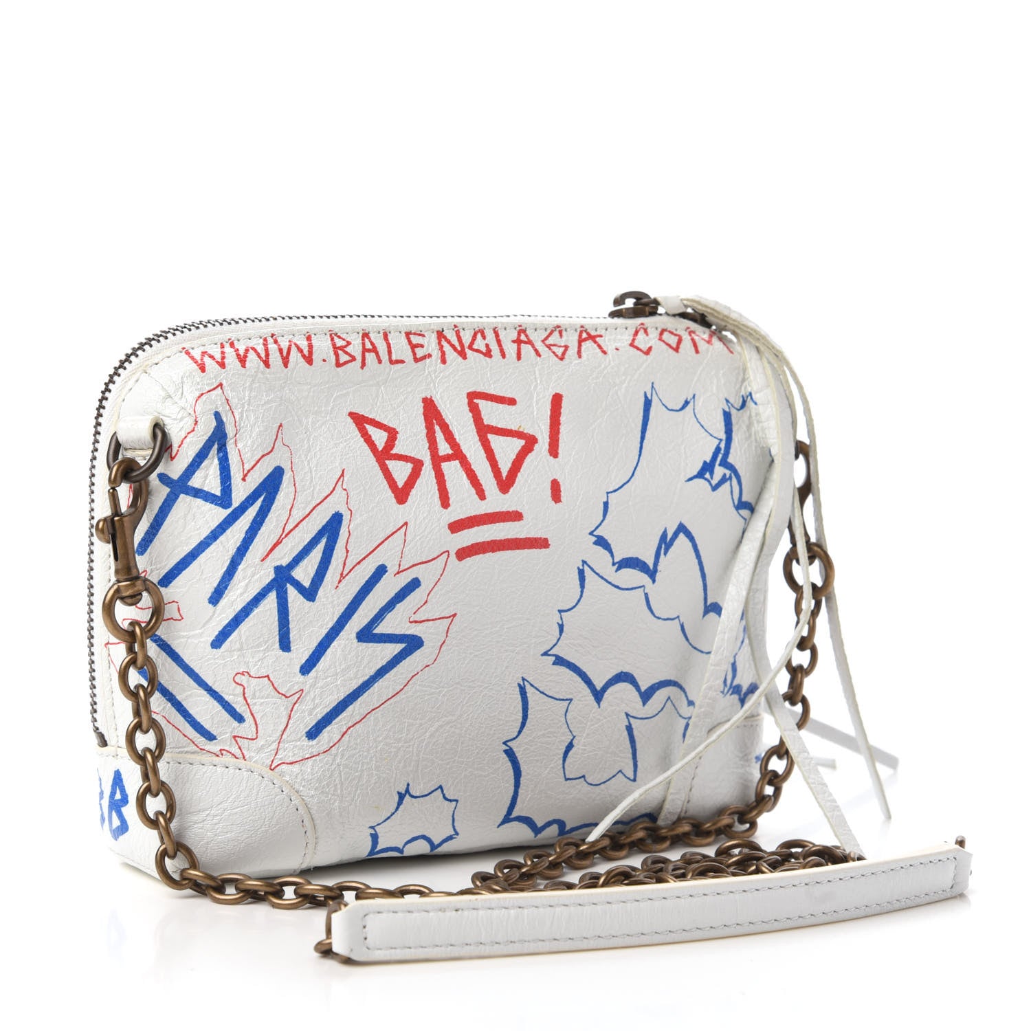 Balenciaga Agneau Graffiti All Over Classic Hardware Reporter XS White Bleu Rouge 3 of 9
