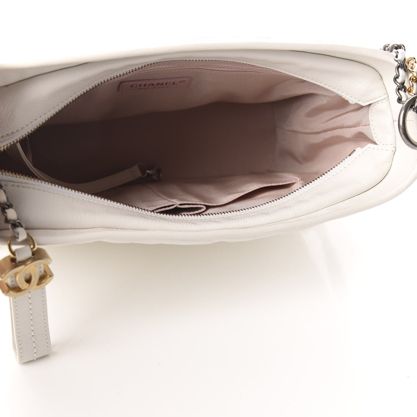 Patent Goatskin Quilted Medium Gabrielle Hobo White