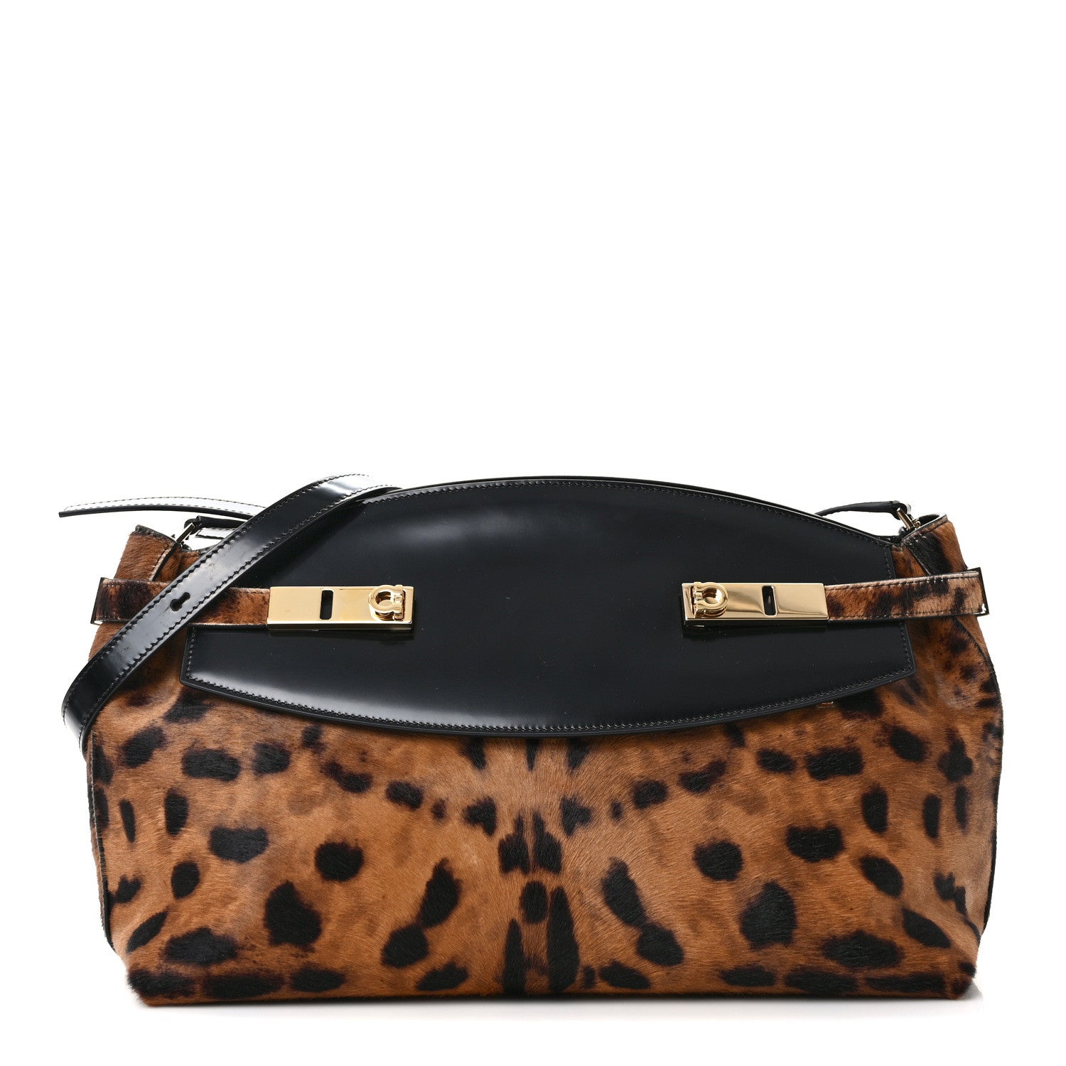Salvatore Ferragamo Calfskin Pony Hair Hug Shoulder Bag Beige Testo Di Moro Black 1 of 10