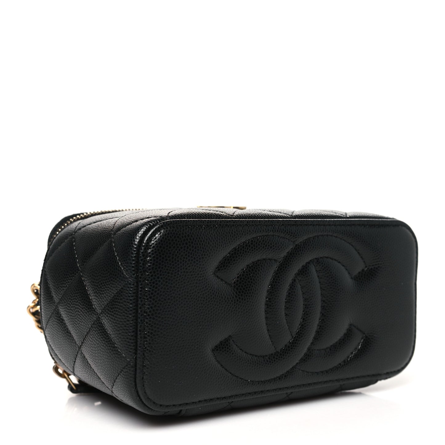 Caviar Quilted Coco Bracelet Vanity Case With Chain Black