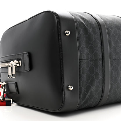 Gucci Soft GG Supreme Monogram Appia Calfskin Web Medium Carry On Duffle Bag Black Grey 8 of 11