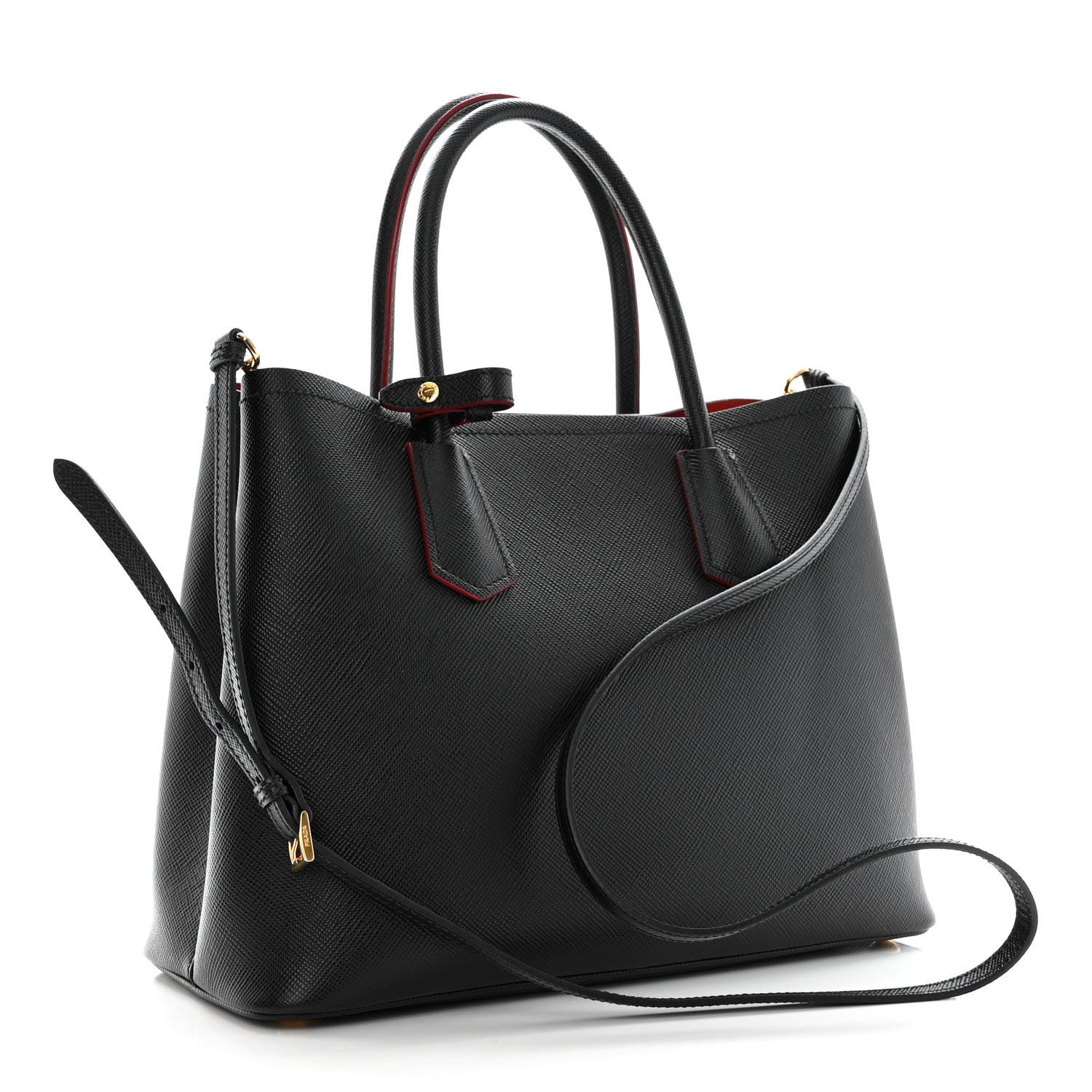 Prada Saffiano Cuir Medium Double Bag Black Fuoco 3 of 10