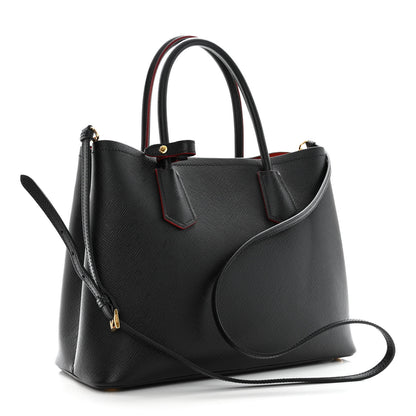 Prada Saffiano Cuir Medium Double Bag Black Fuoco 3 of 10