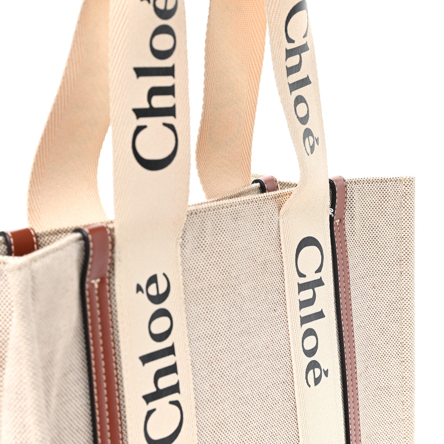 Chloe Cotton Calfskin Medium Woody Ribbon Tote White Brown 12 of 12