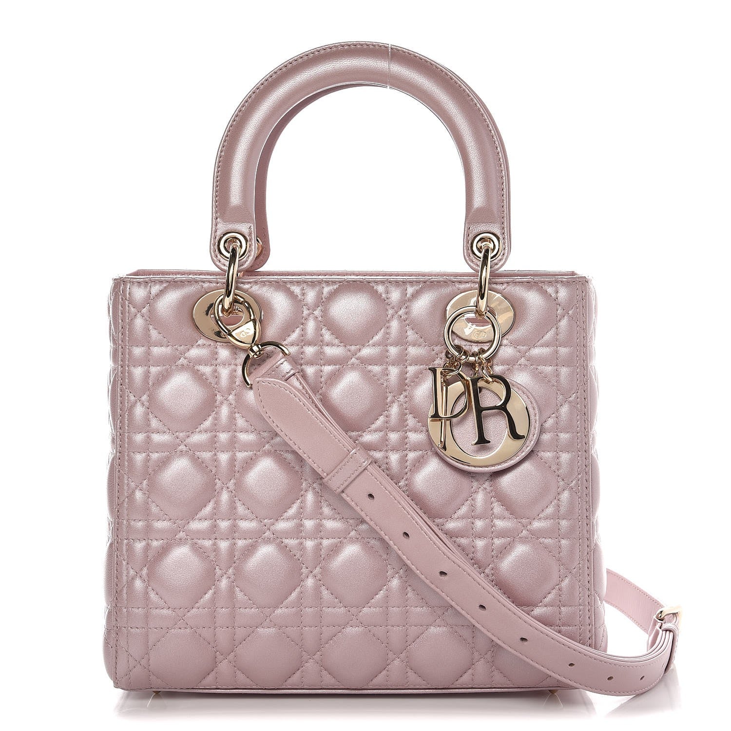 Christian Dior Pearly Lambskin Cannage Medium Lady Dior Lotus 1 of 8