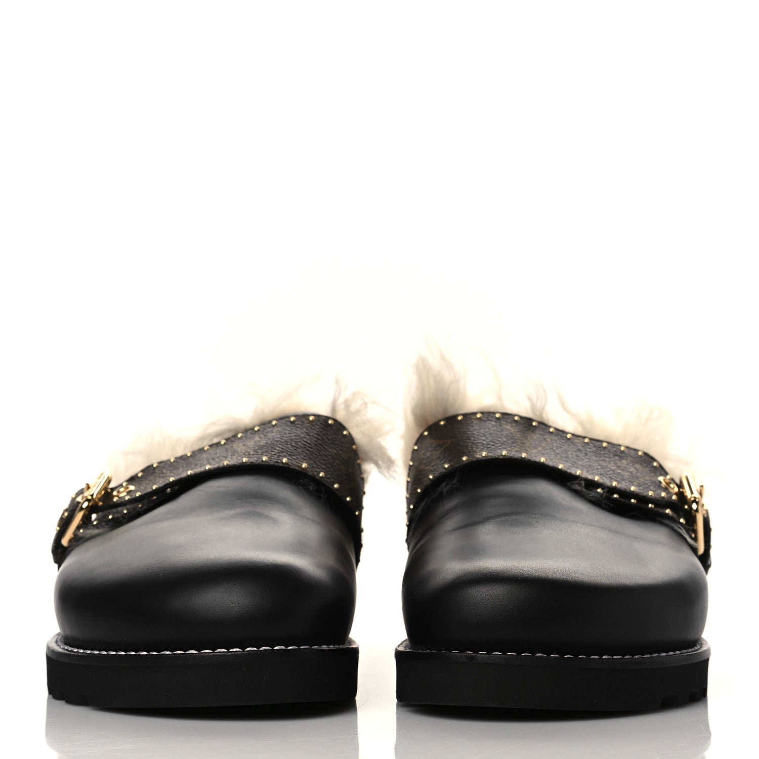 Louis Vuitton Calfskin Monogram Lambswool Winterbreak Comfort Clogs 38 Black 2 of 8