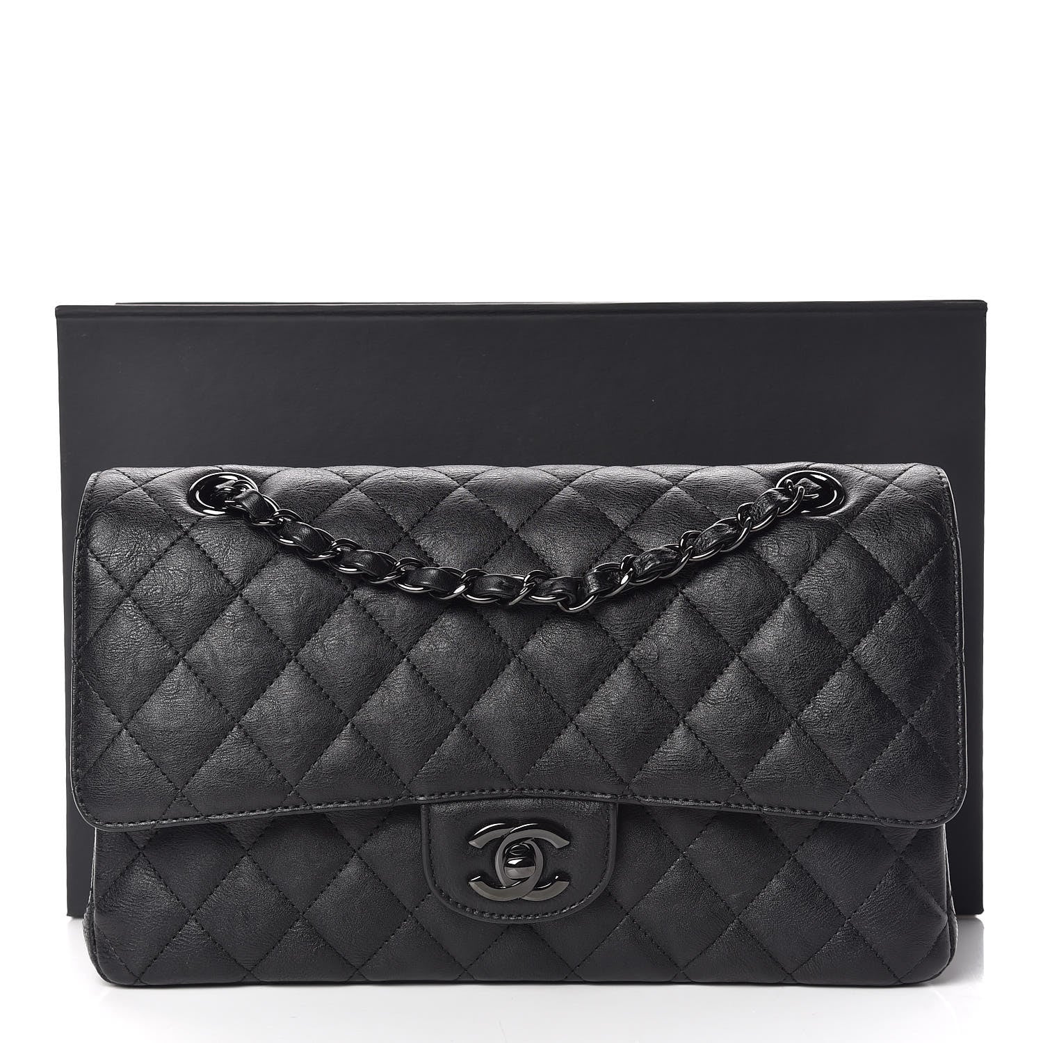 Chanel Crumpled Calfskin Quilted Medium Double Flap So Black 10 of 10