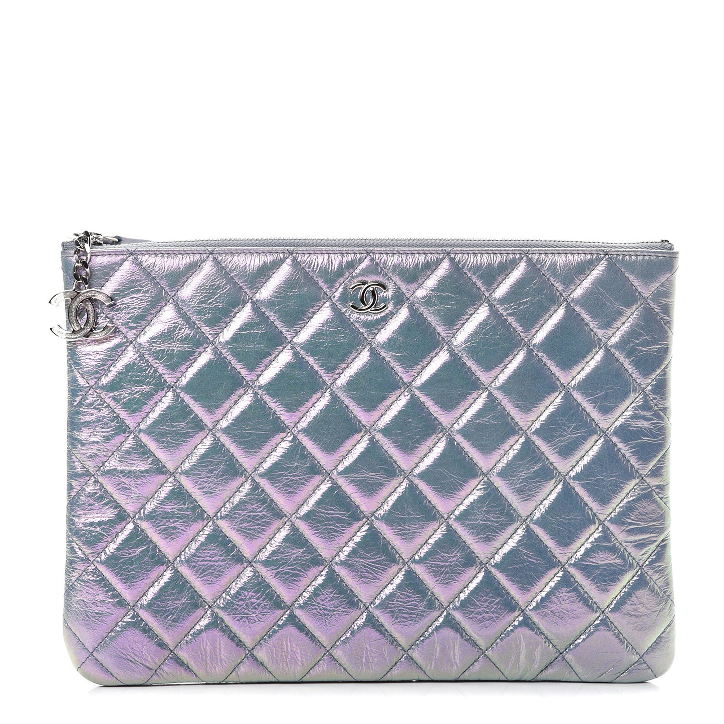 Iridescent Crumpled Calfskin CC Ripples Medium Cosmetic Case Purple