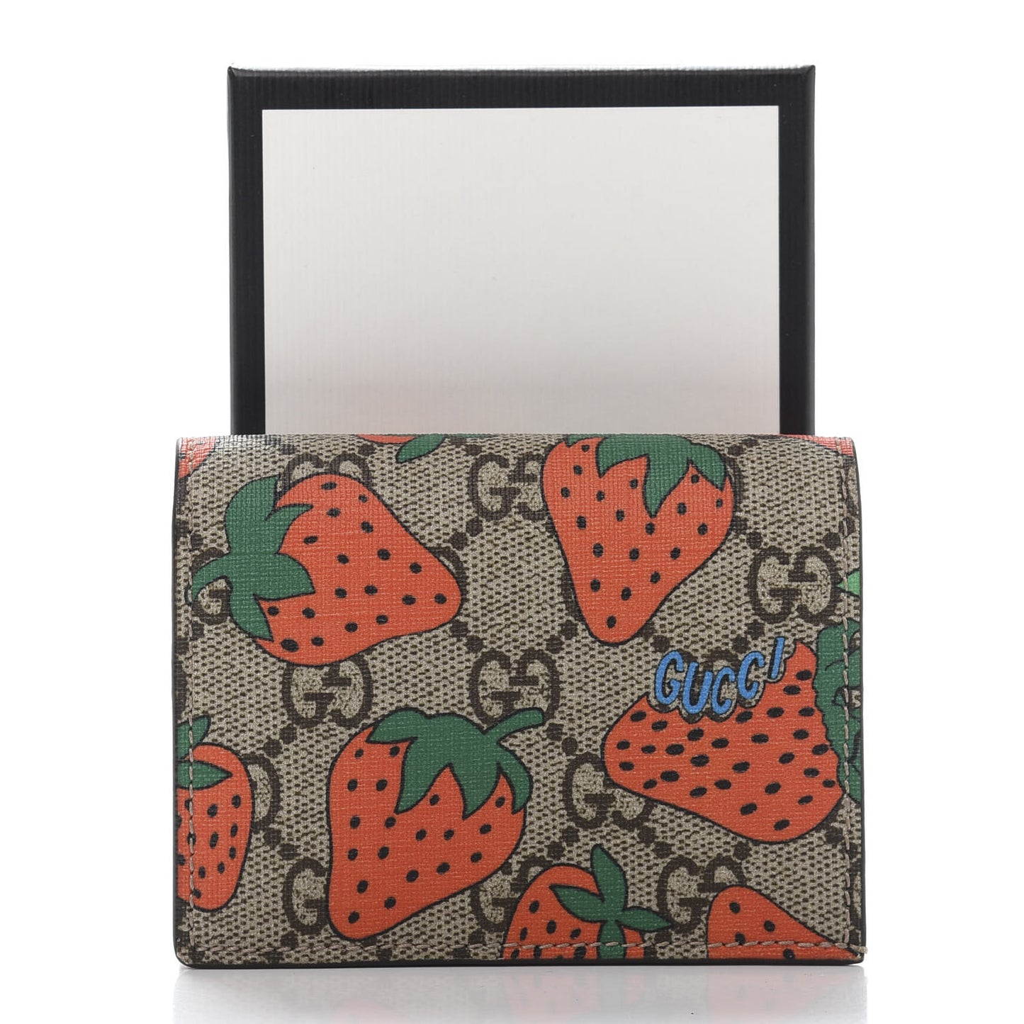 GG Supreme Monogram Strawberry Card Case
