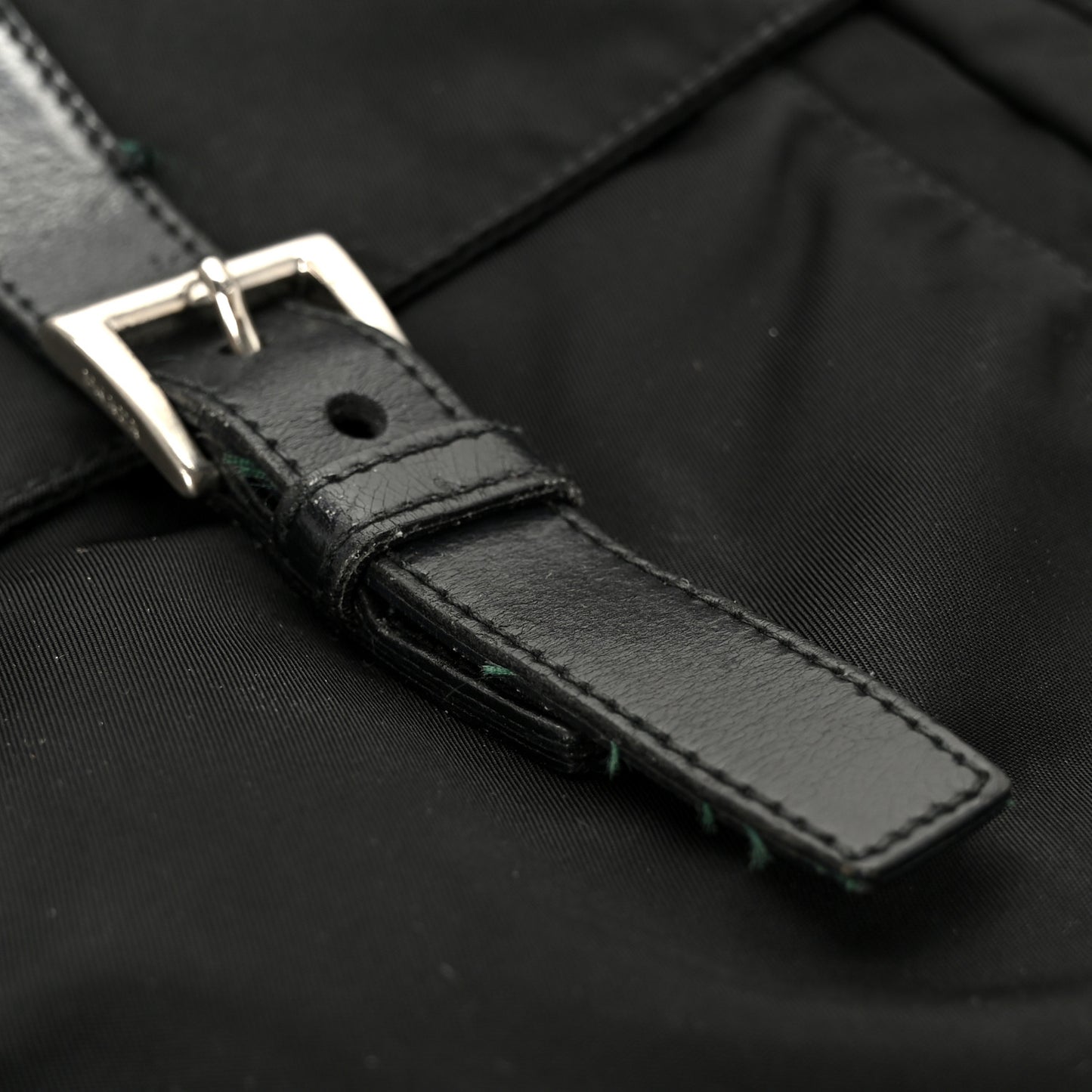 Tessuto Nylon Saffiano Double Buckle Messenger Shoulder Bag Black